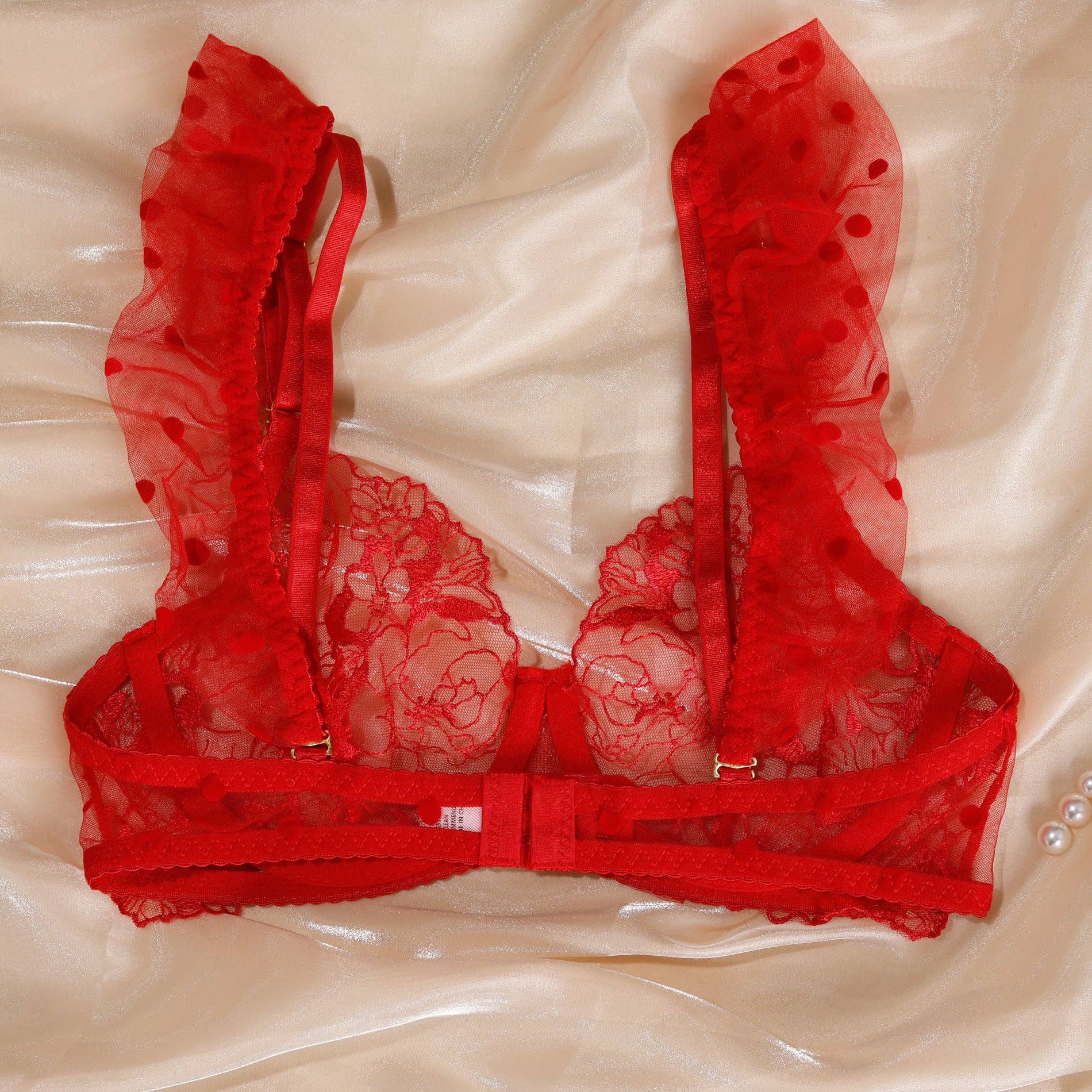 Sweetkama - Venta al por mayor Conjunto de lencería - Mujer - Conjunto de Lencería de 3 Piezas con Encaje Floral y Malla de Lunares para Damas SKLG408522