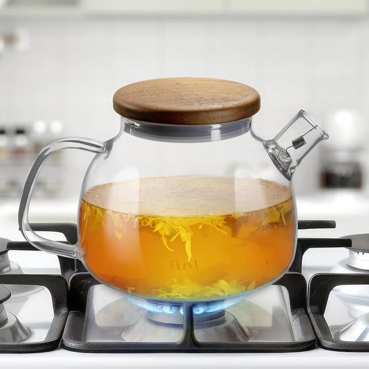 Biomatea - Wholesale Tea Pot - Glass teapot with strainer insert & wooden lid 580ml1