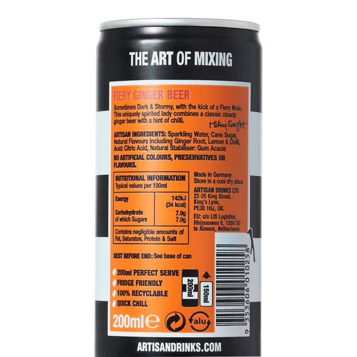 The Artisan Drinks Co. – wholesale Soda/carbonated drink – Fiery Ginger Beer 200mlx242