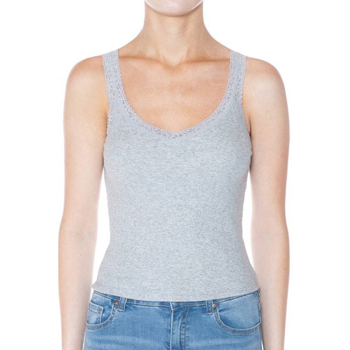 UP CLOTHING - Wholesale Tank Top - Women's - RIBBED V NECK LACE TRIMMED TANK TOP5
