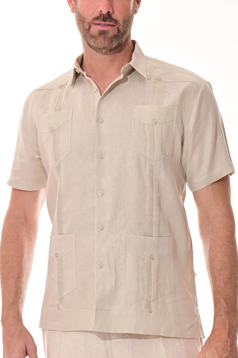 Azucar & Bohio - Wholesale Button Down Shirt - Men's - Men's Guayabera S/S Shirt 100% Linen Traditional-A-LS3996