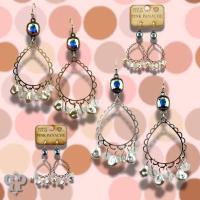 Pink Panache Brands - Wholesale Dangle Earrings - Pearl bead and teardrop earring, Austrian crystal