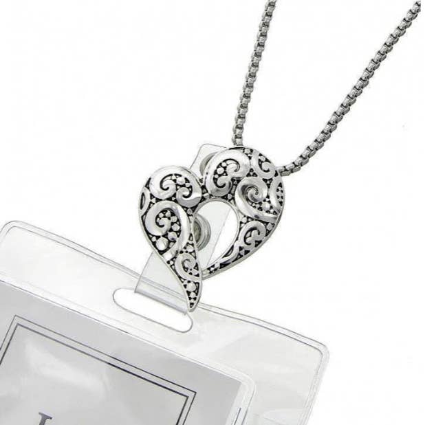 FR4918 Filigree Open Heart Metal Lanyards ID Holder & NK for wholesale by 0011 PREMIERE