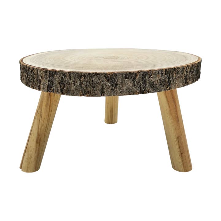 Natuurproduct boomschijf op poten kaarsenplateau rond 20-26 cm voor wholesale door SchnappFreude