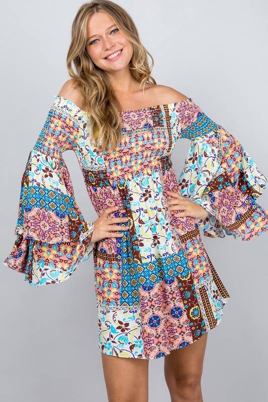 Multi Patch Print Smocked Dress for wholesale on Faire3