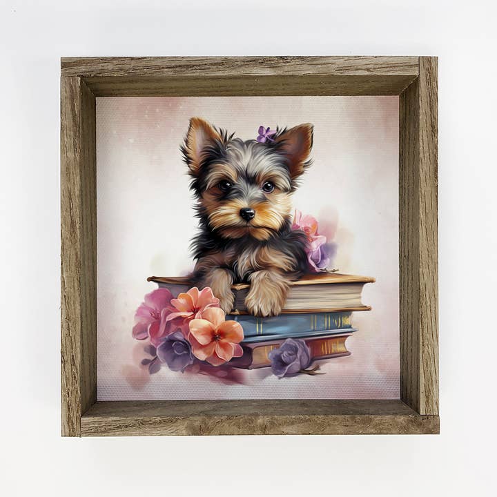 Yorkie Puppy Books - Puppy Canvas Art - Book Wall Art for wholesale by Hangout Home