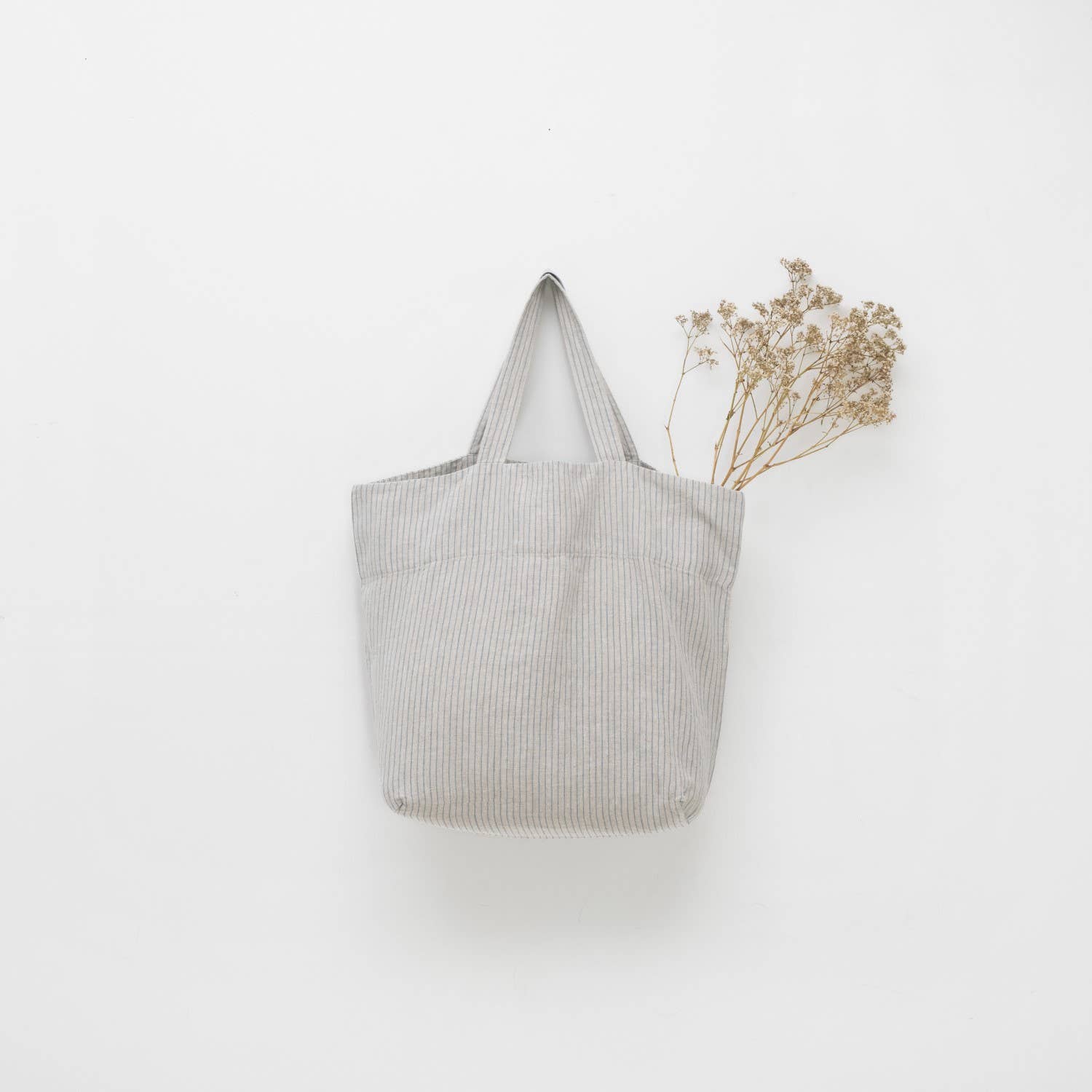 Linen Tales (We cover U.S. import duties) - Wholesale Tote Bag - Women's - Grey Blue Pinstripe Rustic Linen Big Bag