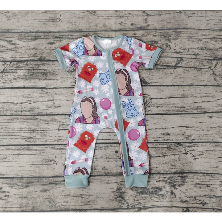 Aier Wholesale - Wholesale Jumpsuit - Baby - Baby Girls Blue Teacher Zip Rompers2