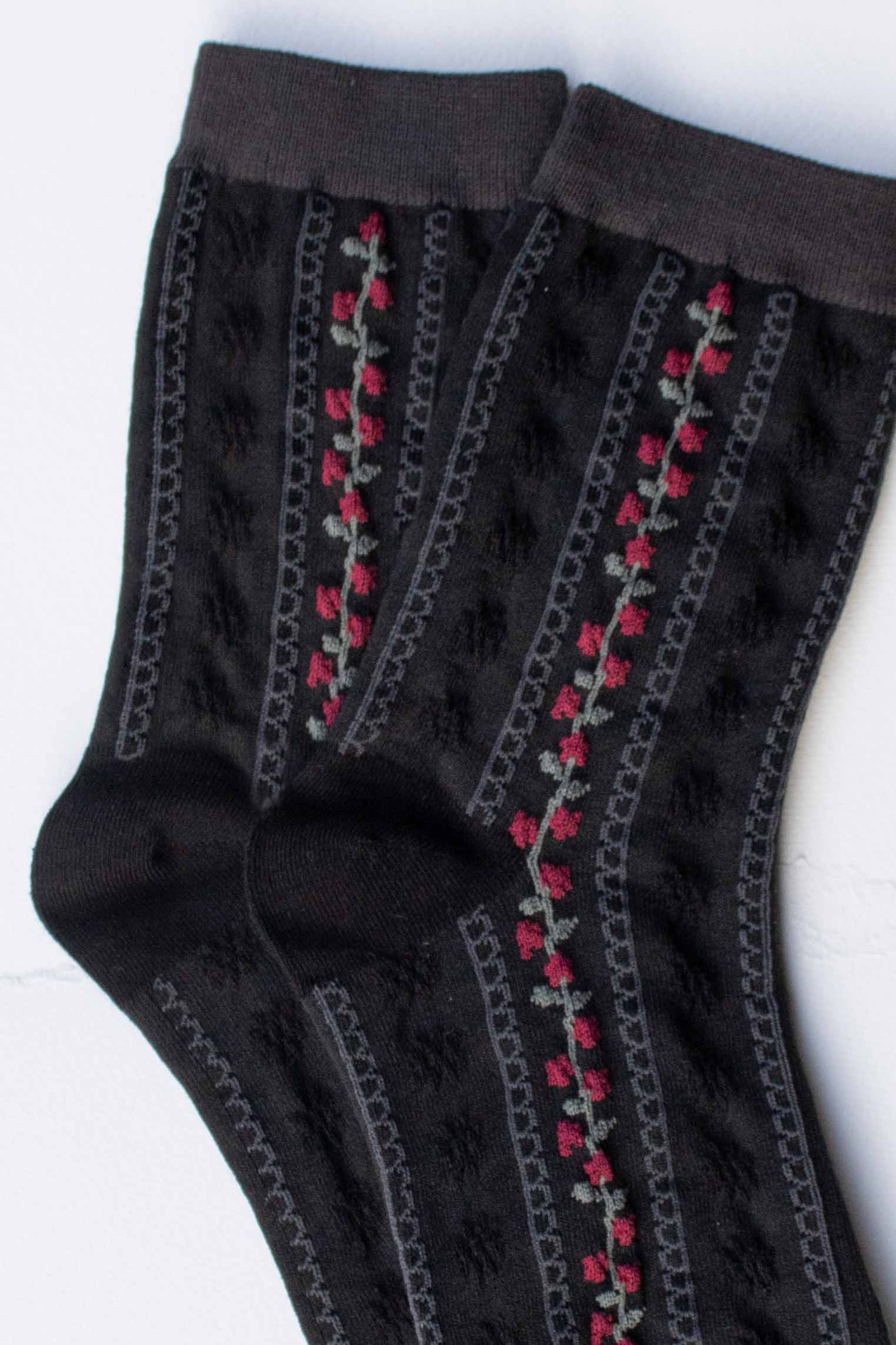 Tiepology – Meias - Mulher por atacado – Meias Vintage de Algodão com Risca e Padrão Floral6