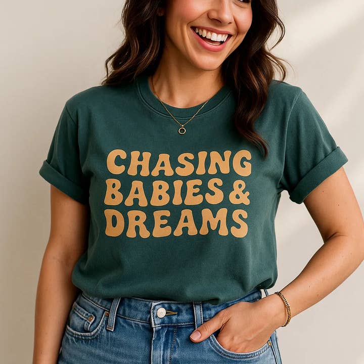 Chasing Babies & Dreams, trendy, graphic tee, mom shirt for wholesale by Soleinspire