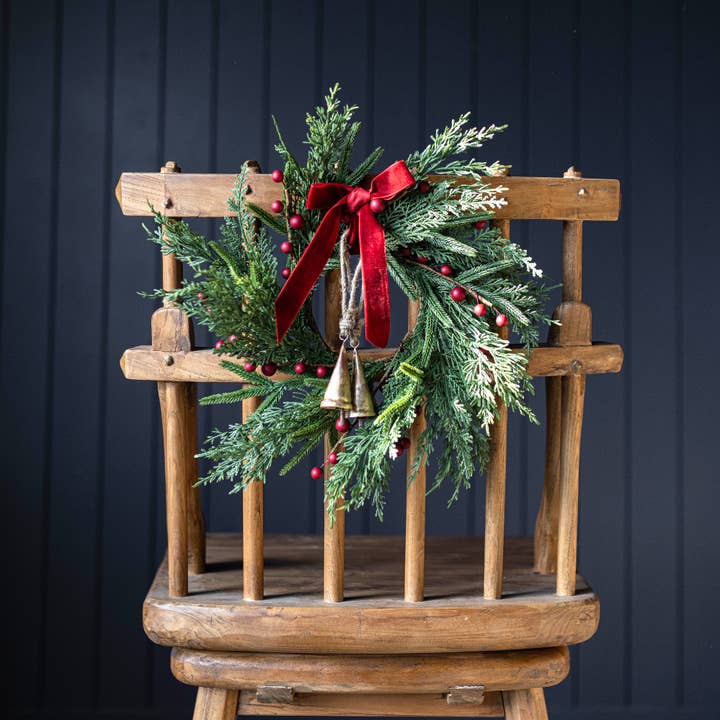 Luxe B Co - Wholesale Wreath - Red Plum Berry Norfolk Cypress Real Touch Wreath - 14"0