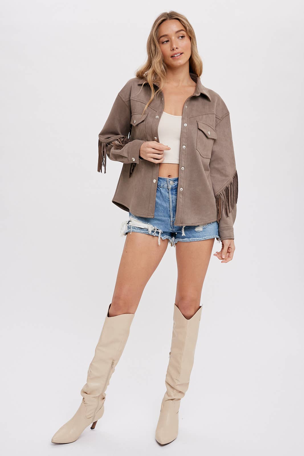 Bluivy - Wholesale Shirt Jacket/Shacket - Women's - VEGAN SUEDE FRINGED SHACKET30