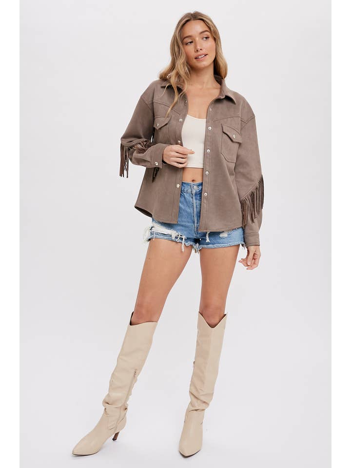 Bluivy - Wholesale Shirt Jacket/Shacket - Women's - VEGAN SUEDE FRINGED SHACKET30