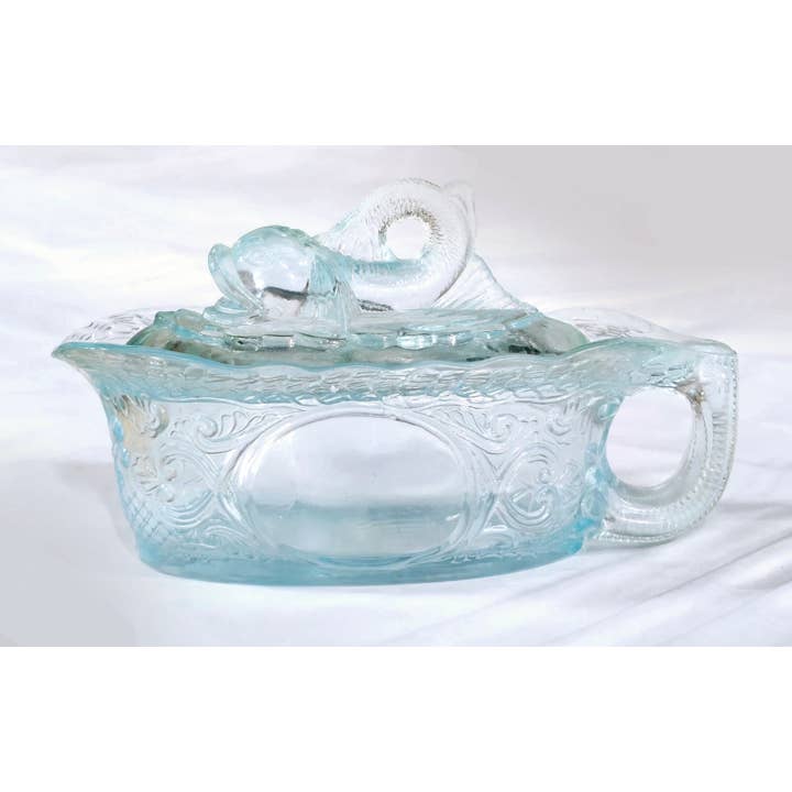 AA Importing - Vente Assiettes/plats/bols de décoration - Plat en Verre Dauphin - Bleu Glacé