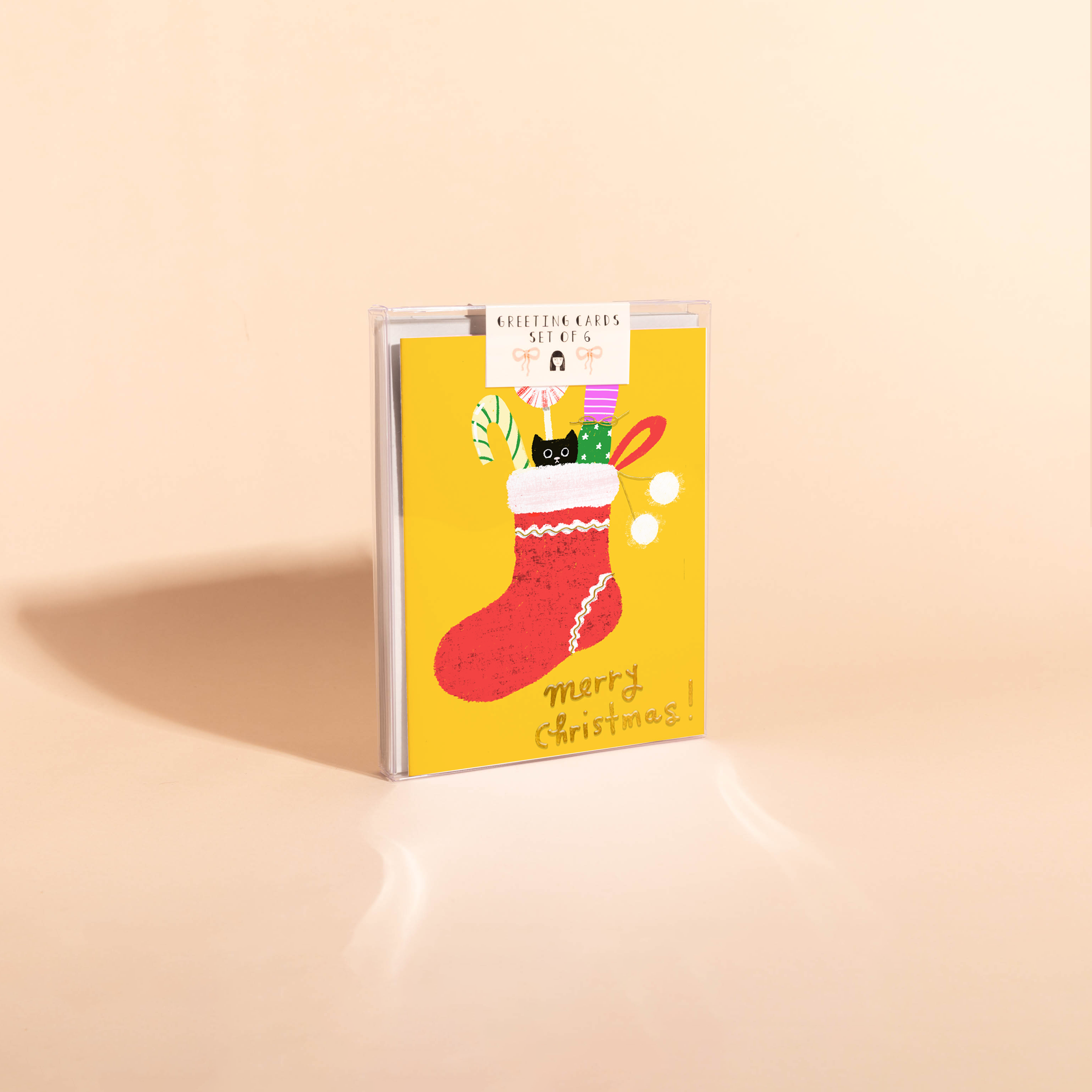 Carolyn Suzuki - Venta al por mayor Tarjetas de Navidad - MERRY STOCKING - Caja de Tarjetas Navideñas, Juego de 60