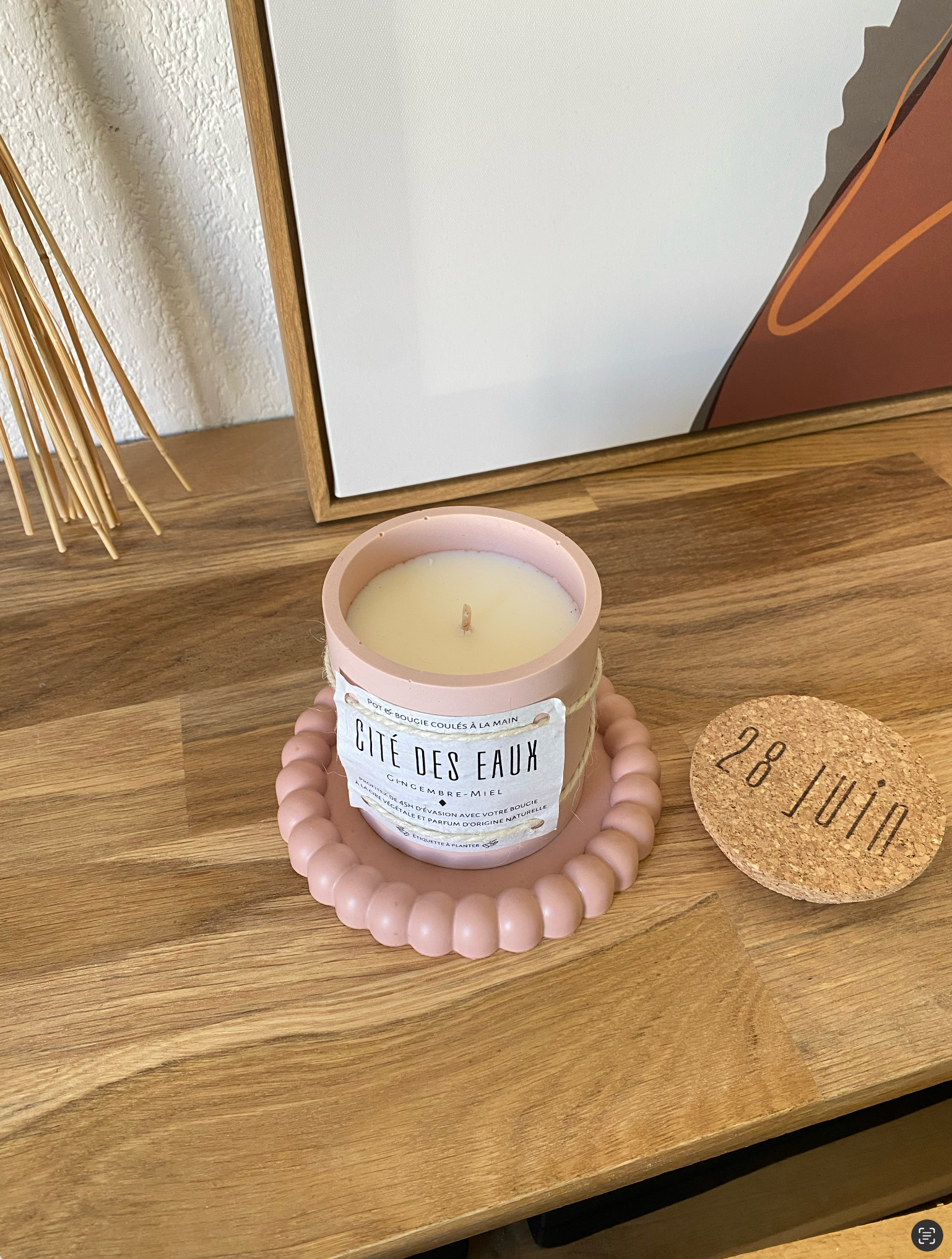 Kaki Plateau rond pour bougie en écorésine - Kaki en vente sur Faire5