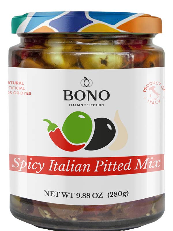 Bono Spicy Italian Pitted Mix for wholesale by Bono USA Inc.