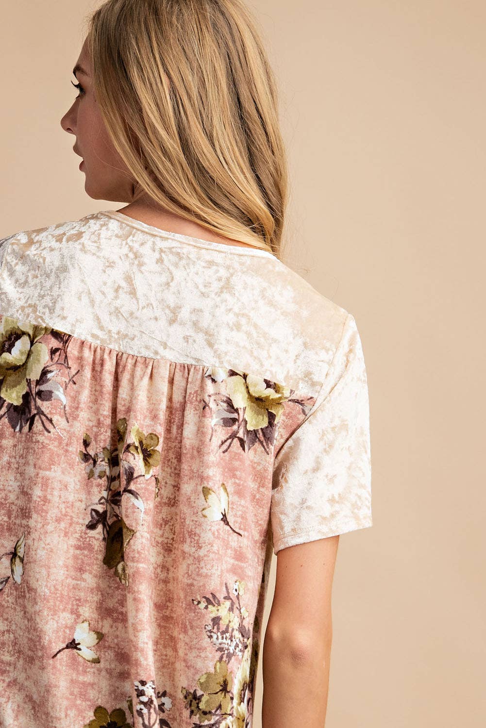 FSL Apparel - Wholesale Tunic - Women's - 3943FA - SOFT SHINING BRUSHED VELVET WITH FLORAL PRINTED CON5