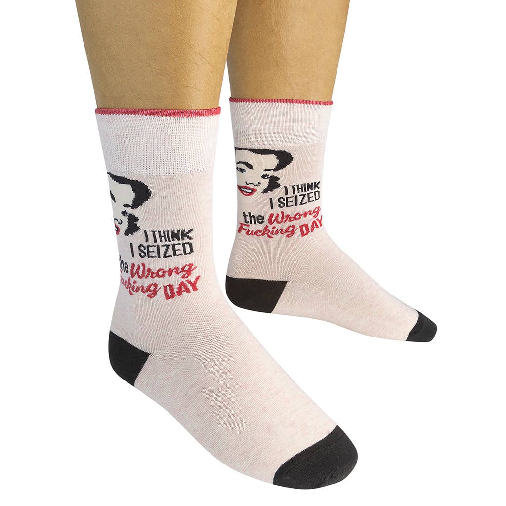 Funatic - About Face Designs - Nice Enough Merch Co - Wholesale Socks - Unisex - I Seized The Wrong Fucking Day Socks - Closeout | Funatic4
