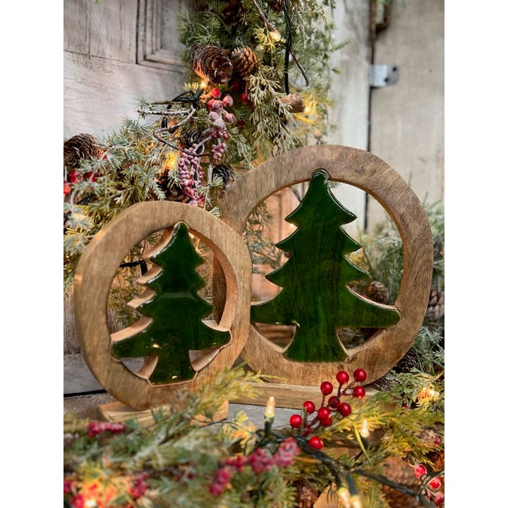 Wholesale Home Decor - Wholesale Christmas Decoration - Circular Green Enamel Tree 7.25x2x9in
