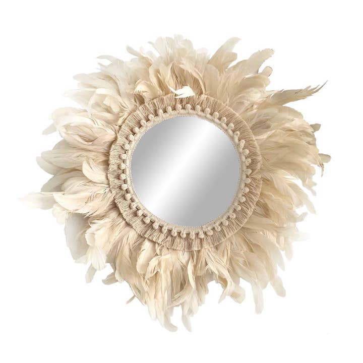 Boho Style Round Feather Mirror for wholesale by Geometrik Design