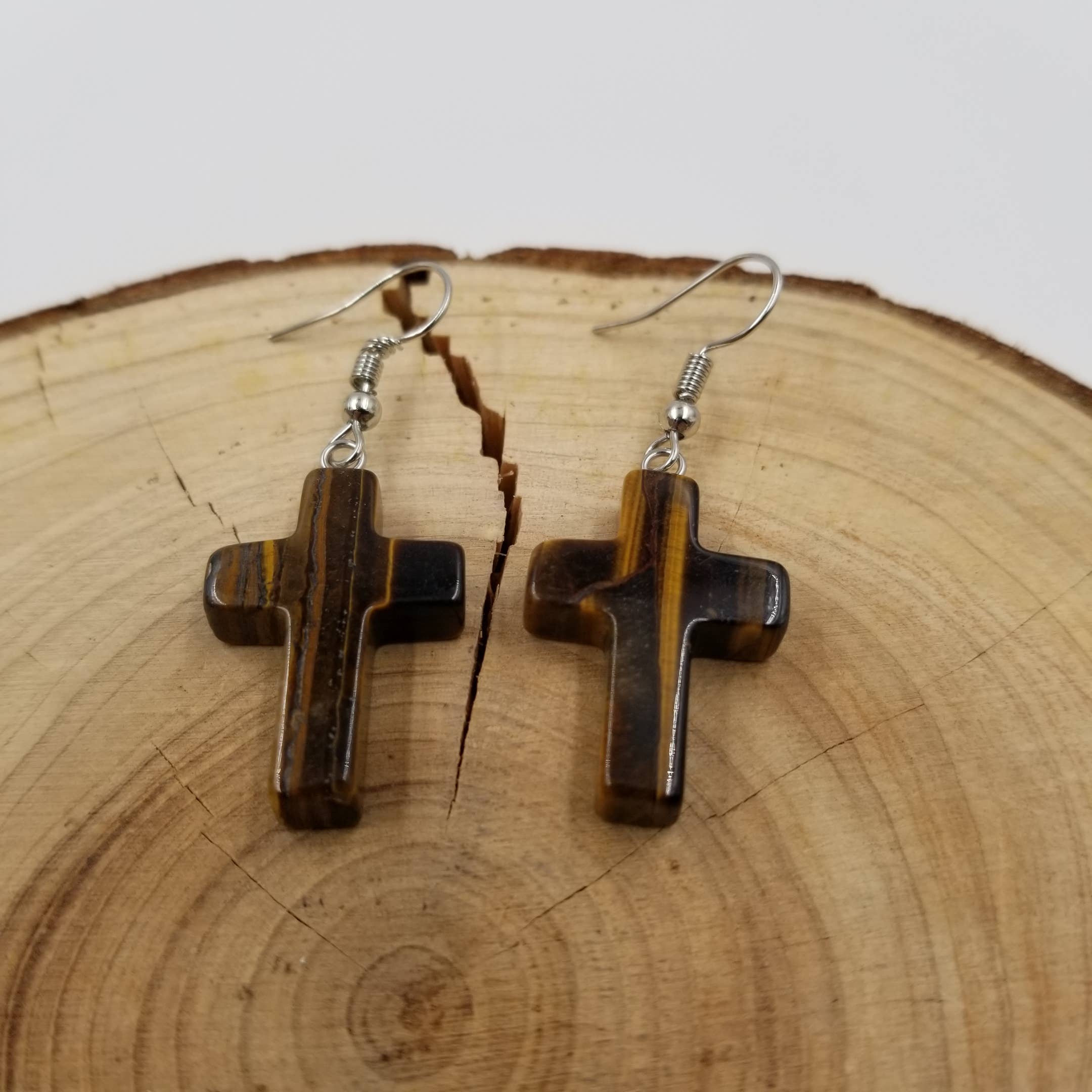 CHAKRA JEWELRY - Wholesale Dangle Earrings - Natural Stone Crystal Cross Earrings1