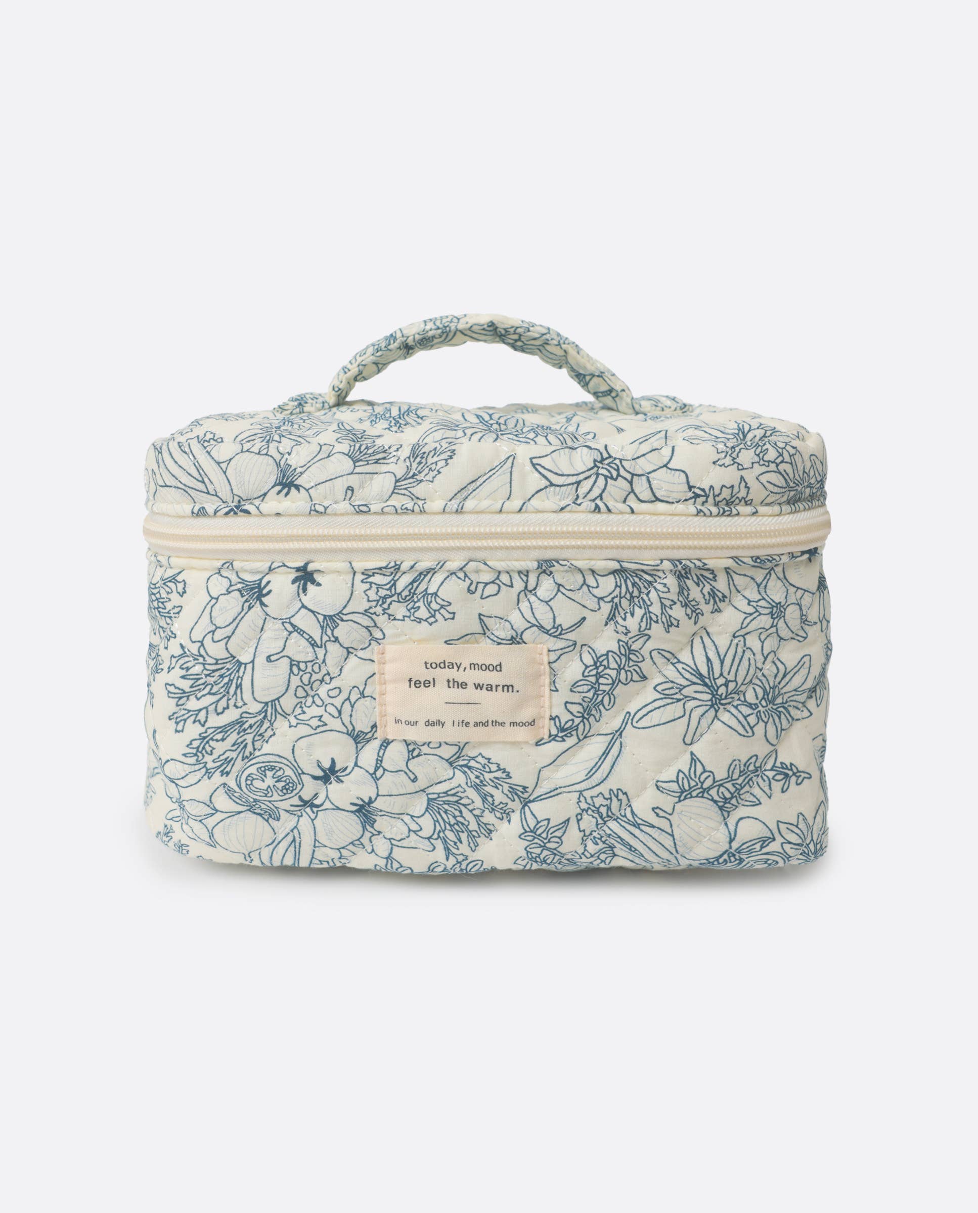 Blue Toile De Jouy Vanity Case With Handle 25 for wholesale on Faire0