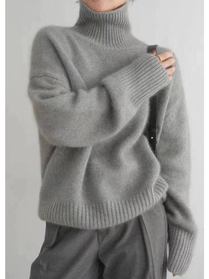 Lark & Lily Boutique - Wholesale Knit Sweater - Women's - Cozy Grey Turtleneck Sweater - Chic Comfort