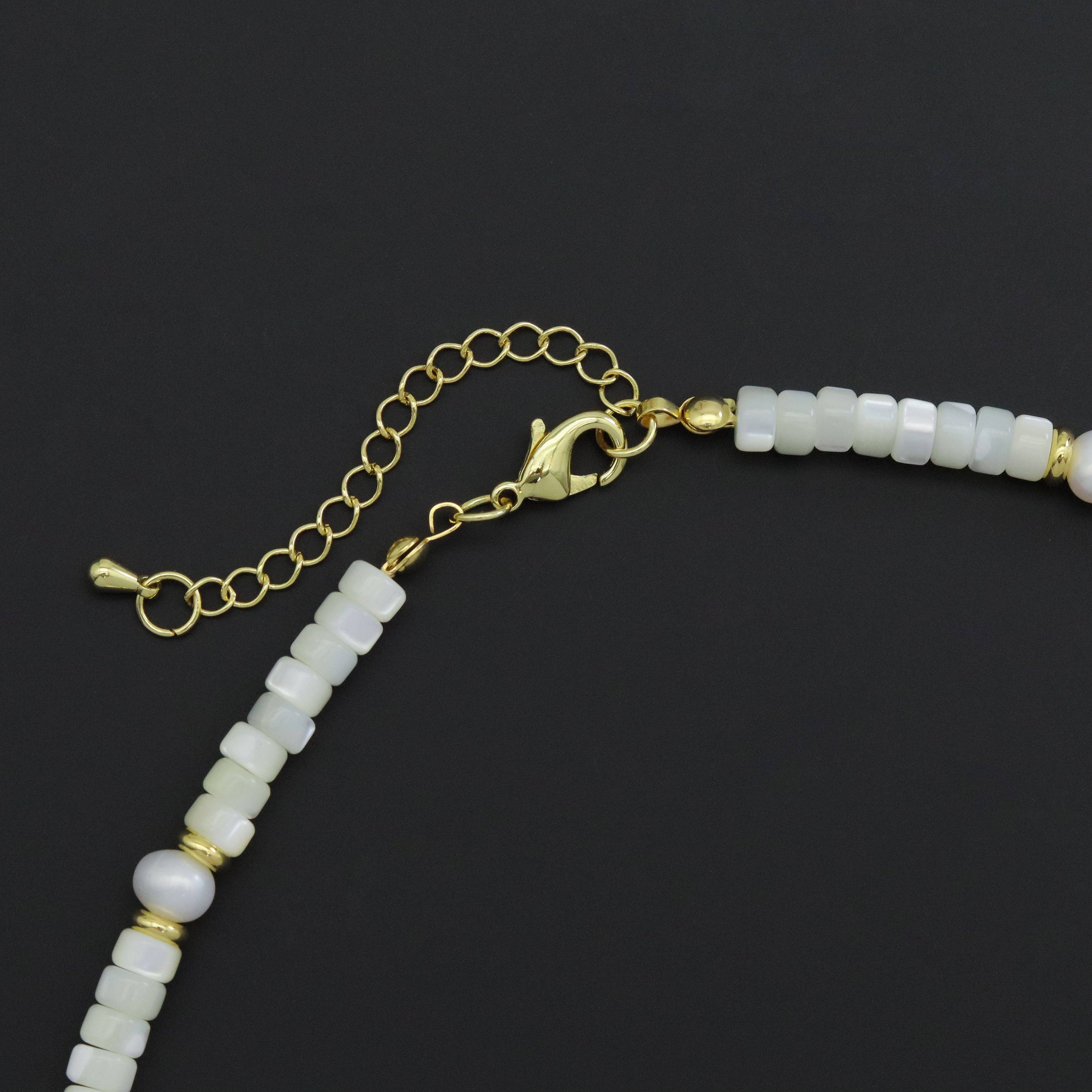 BestBeads&Beyond - Wholesale Beaded/Pearl Necklace - Natural Mother of Pearl Heishi Beads with Gold spacer neckla3