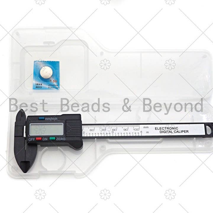 BestBeads&Beyond - Vente Outil de bricolage - Pied à coulisse numérique, pieds à coulisse électroniques, micromètre de jauge avec écran LCD, batterie supplémentaire, mesureur de perles, règle, 6x18mm, sku #EF30