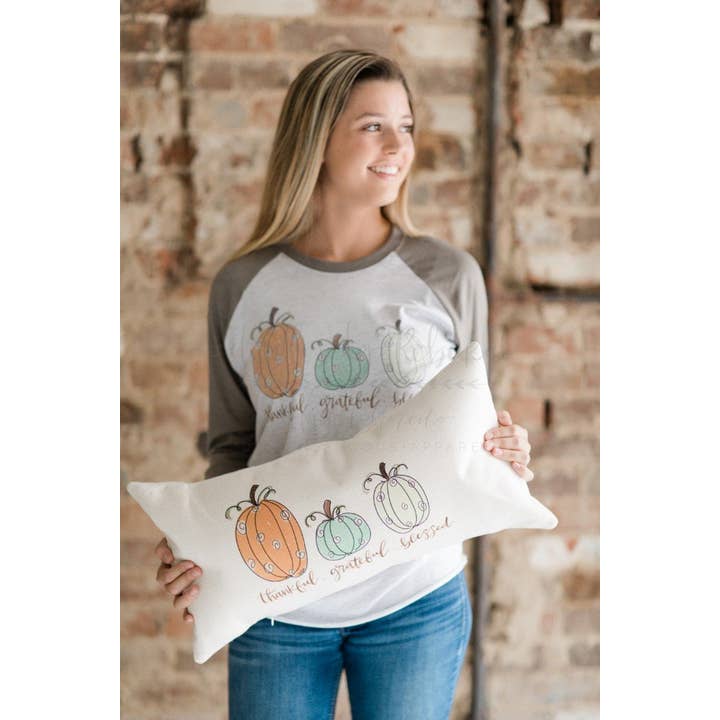 Thankful, Grateful, Blessed Pillow for wholesale by Doodles By Rebekah