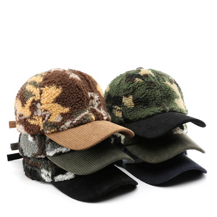 ACCITY - Wholesale Baseball Cap - Unisex - Winter Colorblock Fleece Camo Baseball Cap_CWAH21715
