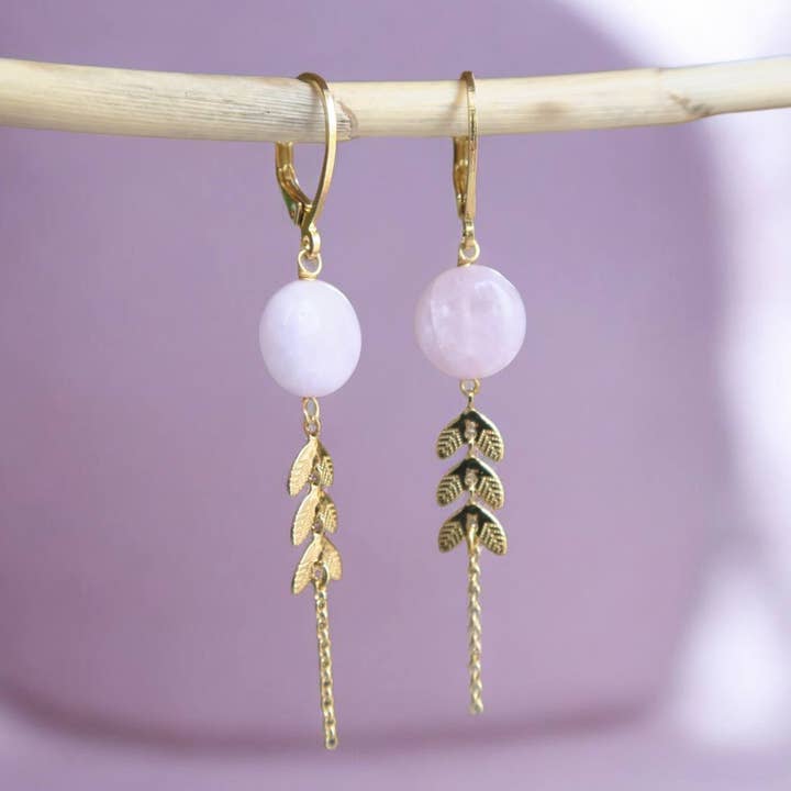 Hirondelle Bijoux - Wholesale Dangle Earrings - Gaya leaf drop earrings with natural stone2