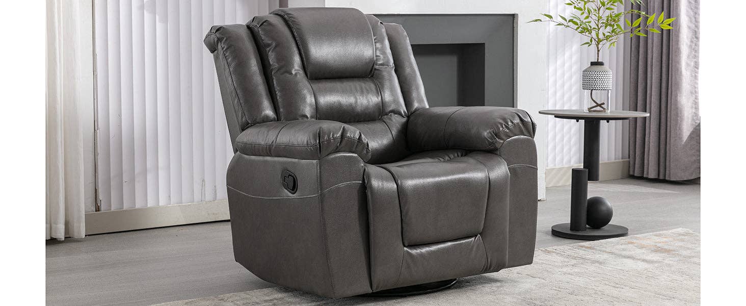 Orange County Decor - Wholesale Chair - 360 Swivel And Rocking Home Theater Recliner Manual Recliner Chair With Wide Armrest For Living Room,Bedroom, Grey Grey Foam Pu2