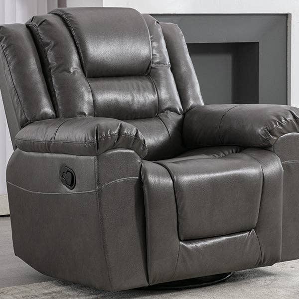 Orange County Decor - Wholesale Chair - 360 Swivel And Rocking Home Theater Recliner Manual Recliner Chair With Wide Armrest For Living Room,Bedroom, Grey Grey Foam Pu2