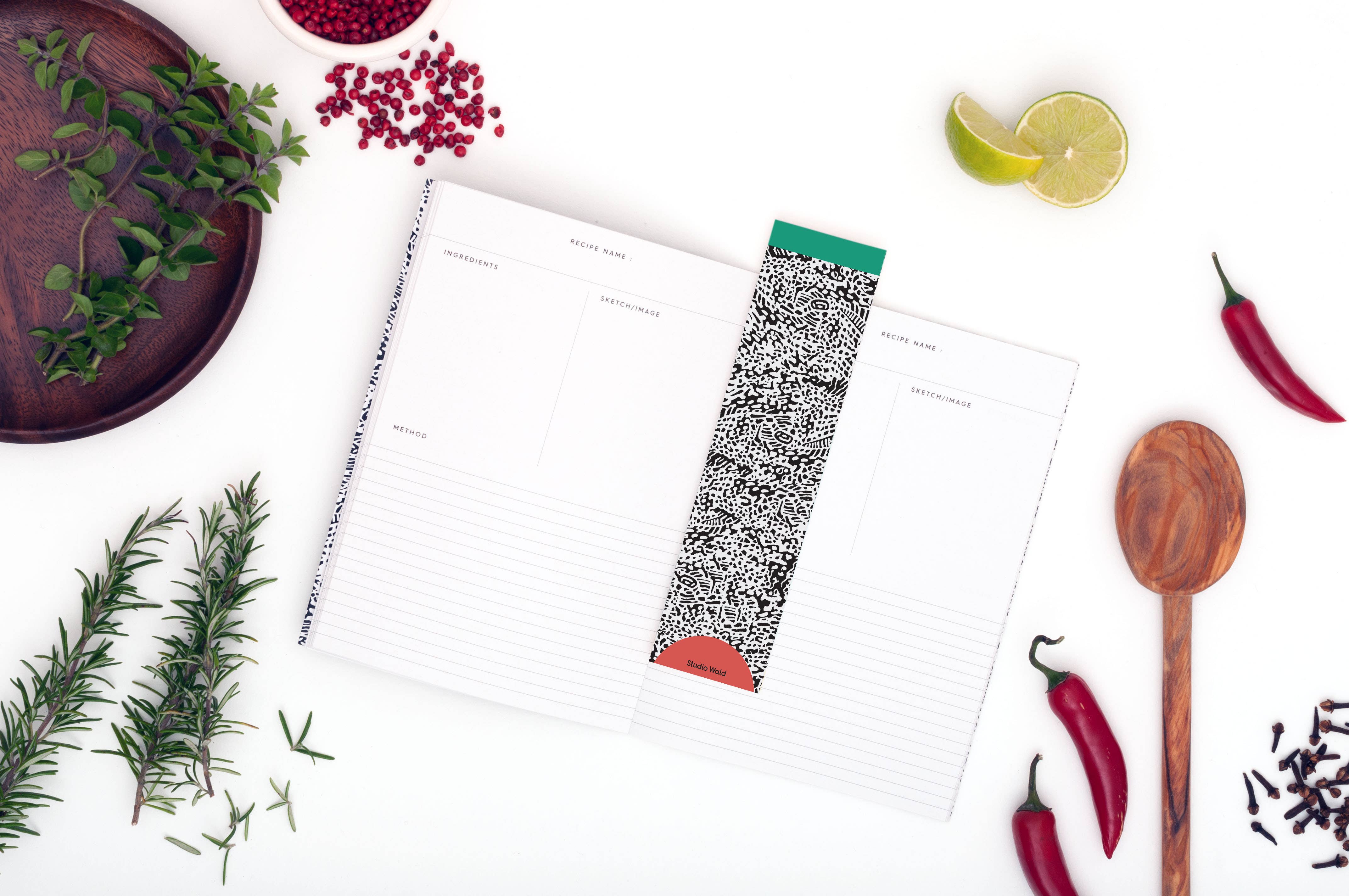 Studio Wald - UK Made - Wholesale Journal/Diary - Recipe Journal - Black & White1