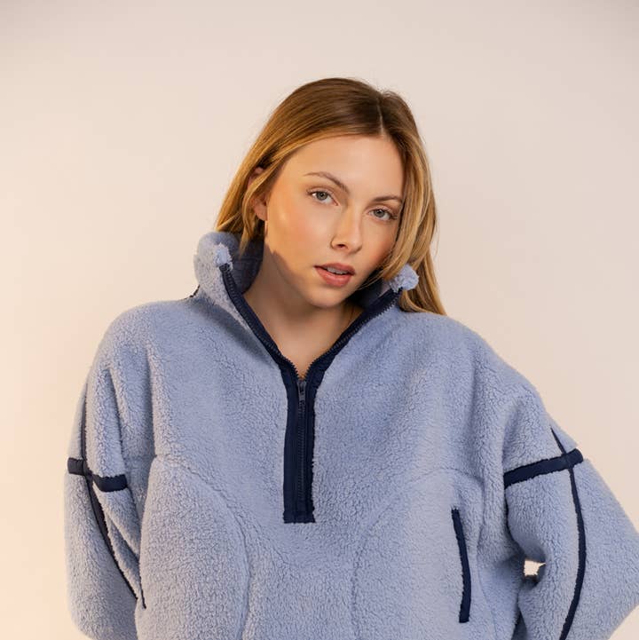 Blue B - Wholesale Sweatshirt - Women's - 91854T Half Zip High Neck Contrast Seam Fleece Pullover7