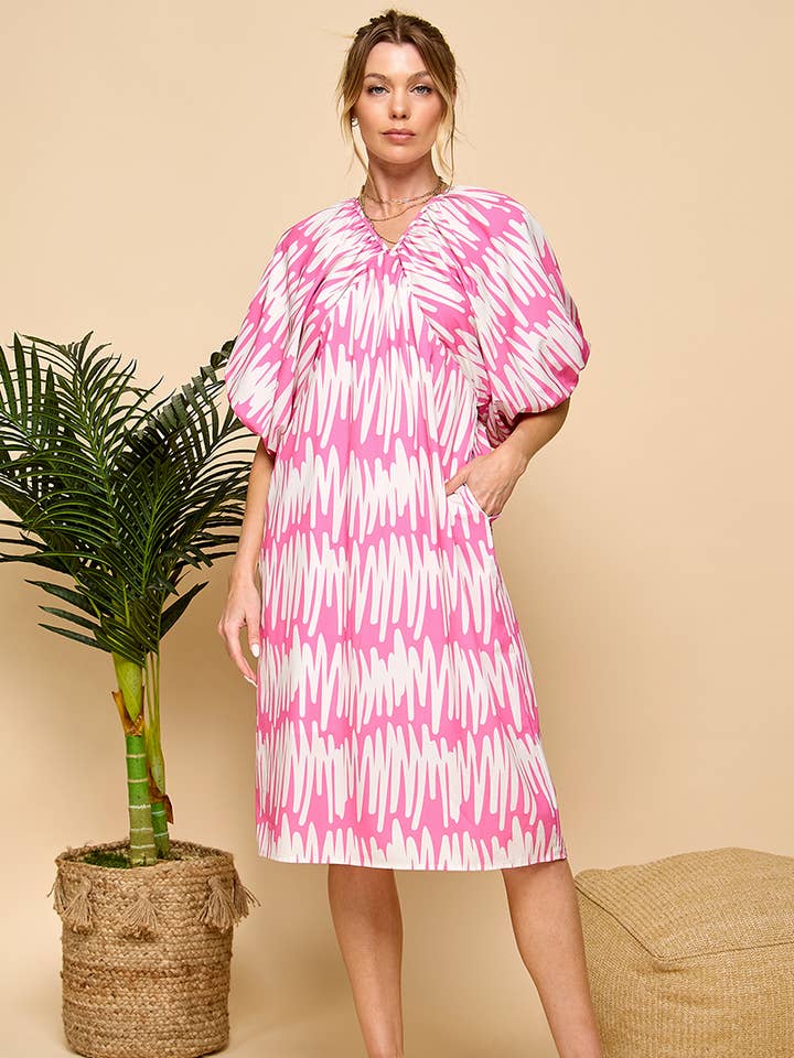 Pink and white zigzag pattern V-neckline Dress and other Purchase Wholesale zigzag. Free Returns & Net 60 Terms on Faire trending on Faire.