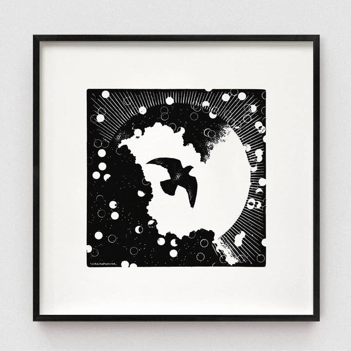 Above the Clouds, Digital Print (300mm) Dove Winter Bird for wholesale by Luke Holcombe Studio