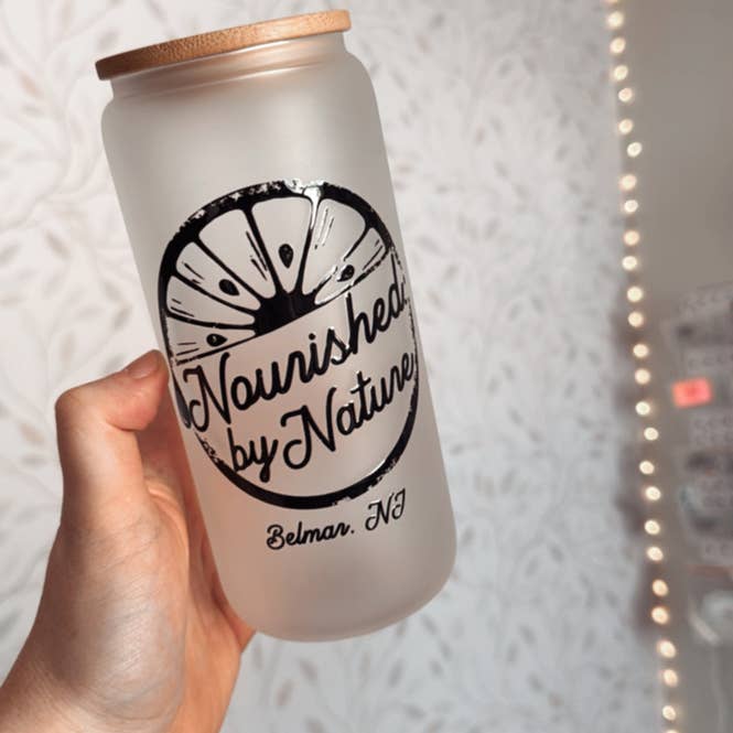 SKS Design Studio - Wholesale Drinking Glass/Cup - CUSTOM LOGO | UVDTF | 20oz Can Glass with Bamboo Lid & Straw