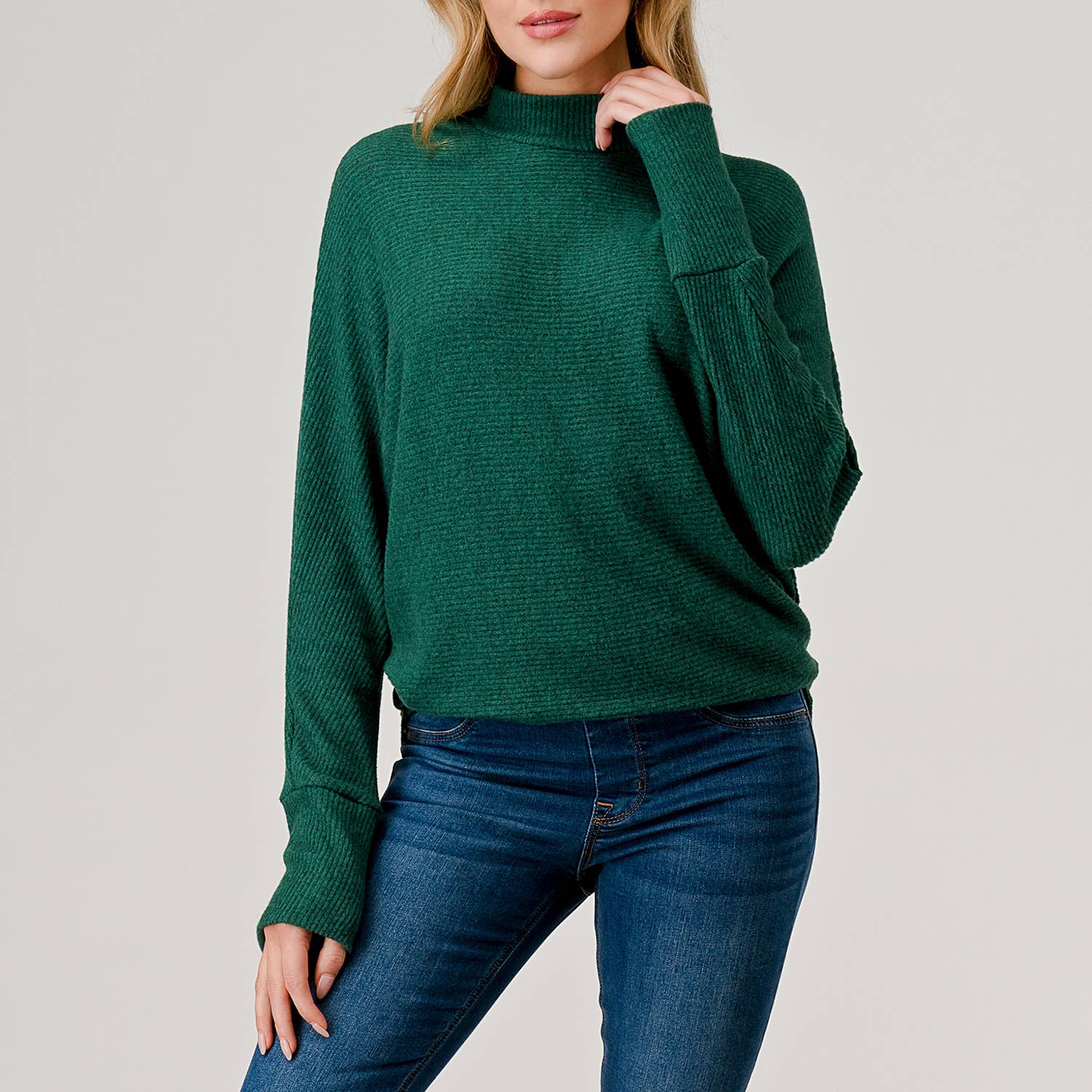 Heimious - Wholesale Knit Top - Women's - Mock Neck Long Dolman Sleeve Ribbed Knit Top, T26144
