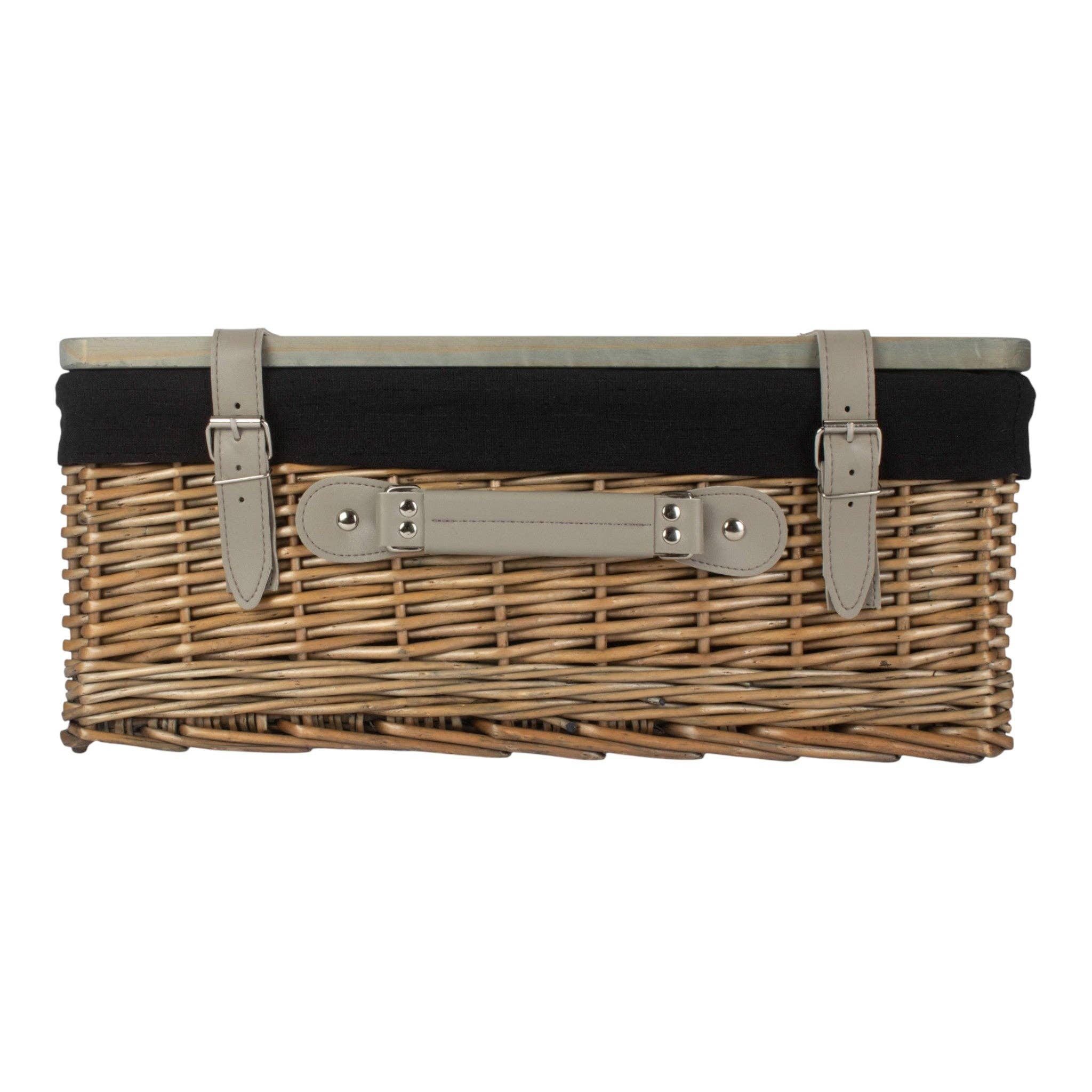 Red Hamper – wholesale Picnic basket – Antique Wash Black Lined Willow Empty Picnic Basket with Pinewood Lid3