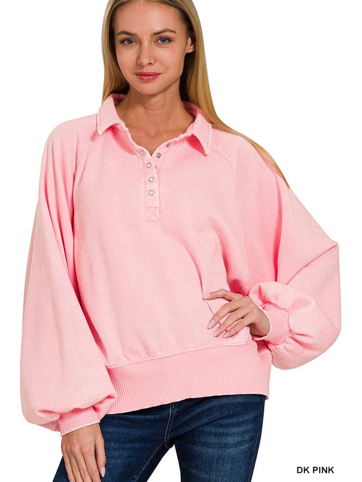 Vanilla Monkey - Wholesale Sweatshirt - Women's - Acid Wash Fleece Button Up Collared Pullover6