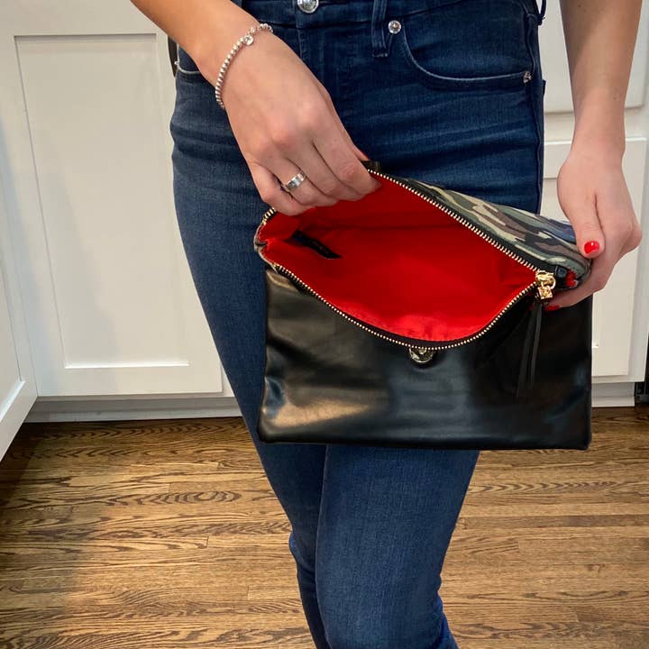 Funky Monkey Fashion - Wholesale Wristlet - $3.97 Closeout Fold Over-Camo & Black w Red