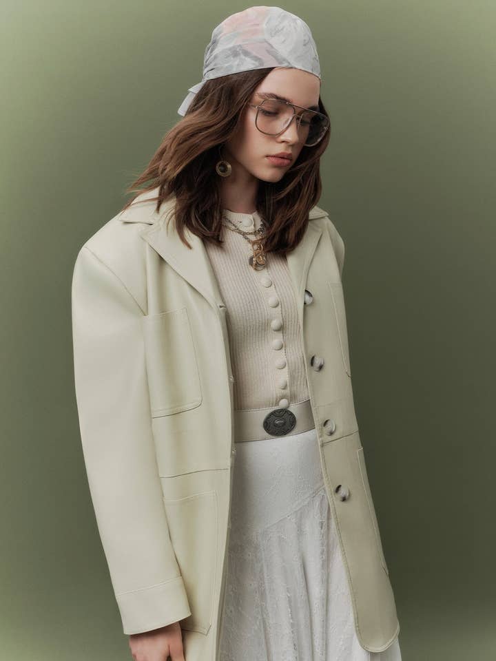 Retro Faux Leather Jacket Pistachio for wholesale by MANUKA