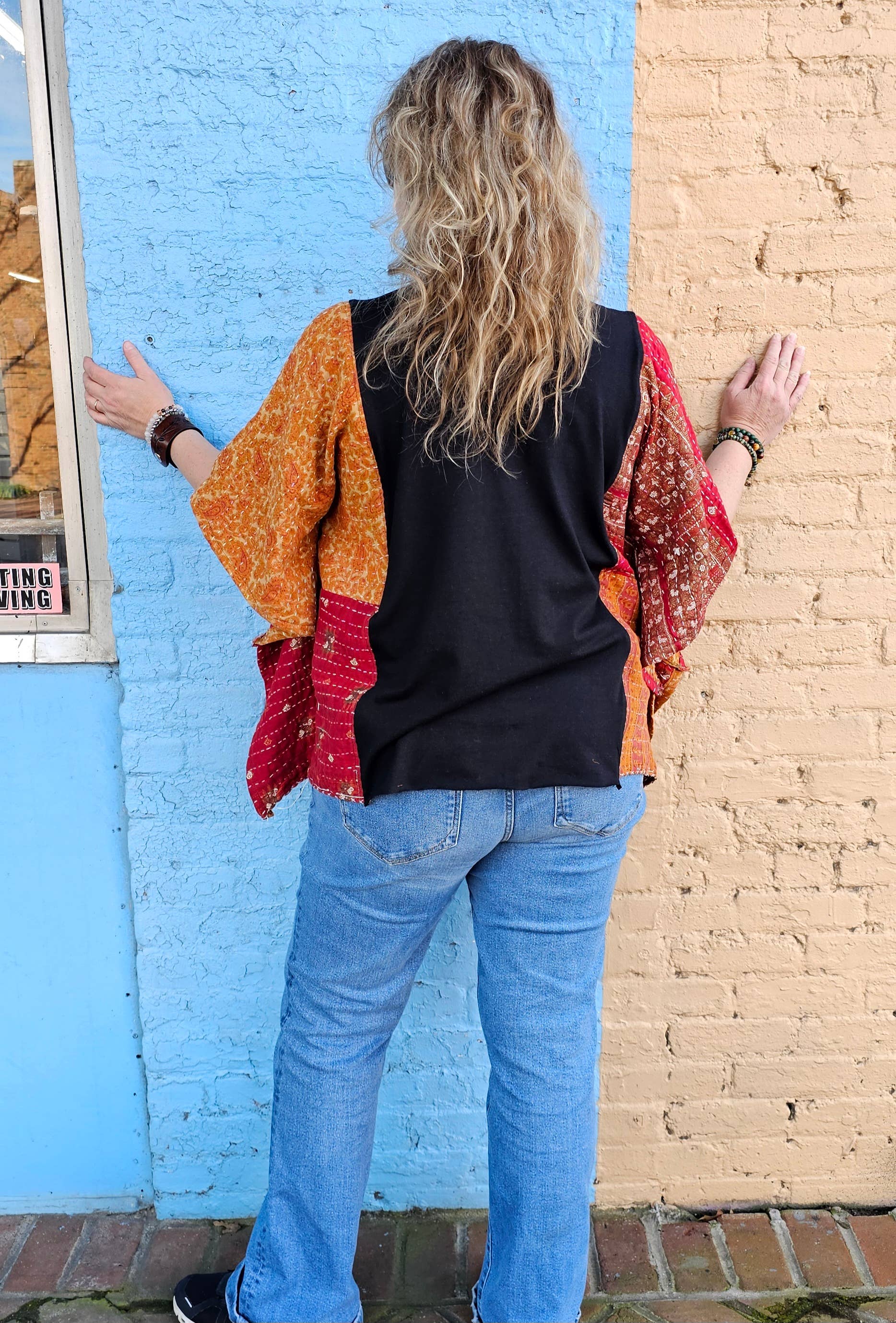 Little Hippie Chick - Vente Poncho – femme - Haut Poncho Patchwork Kantha2