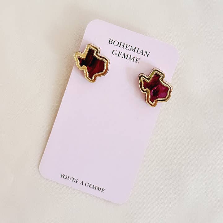 Texas GameDay Stud Earrings-Maroon for wholesale by BOHEMIAN GEMME