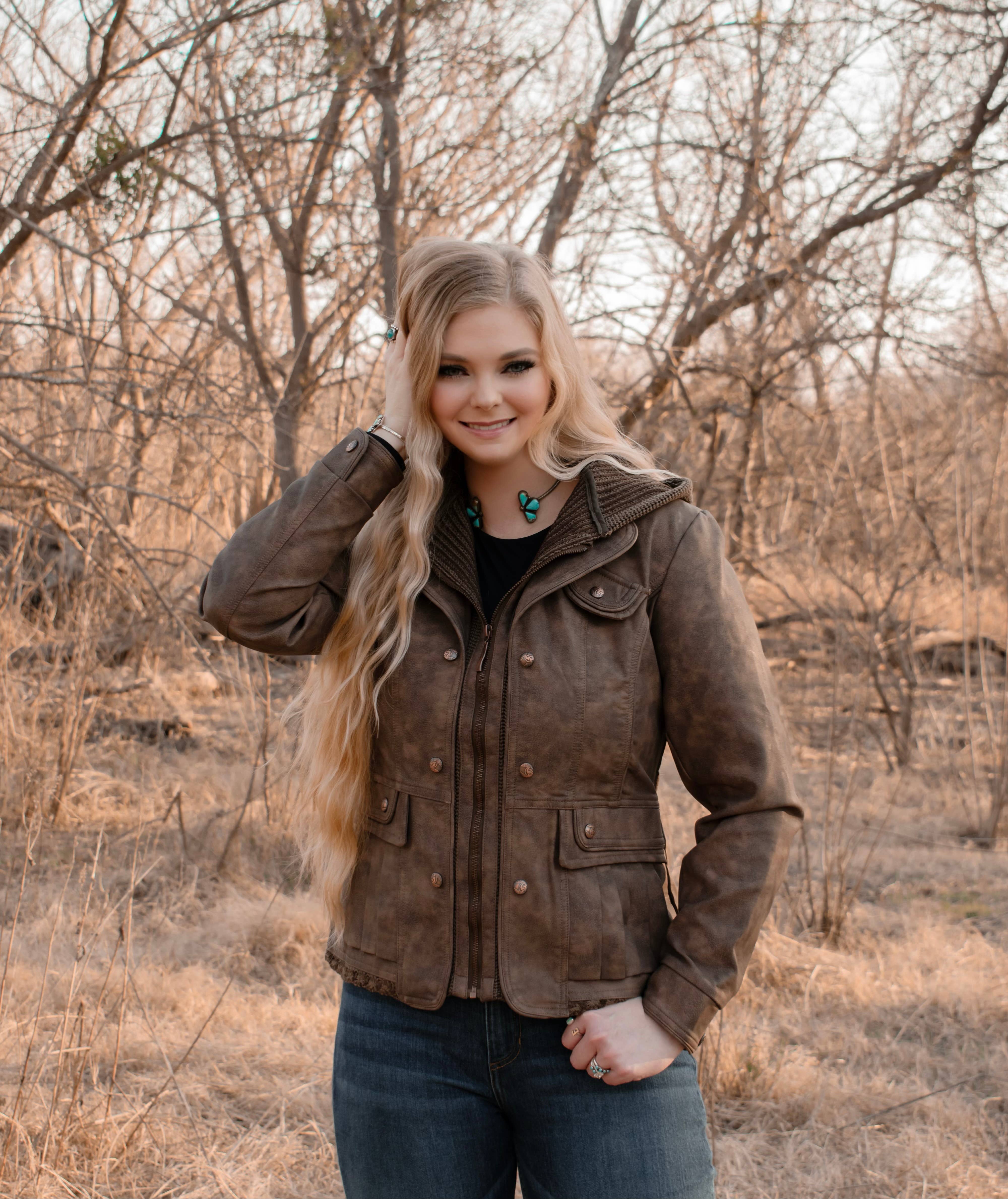 Brown Ladies Poly Faux Leather Fahion Jacket - with Plate and Knit for wholesale on Faire