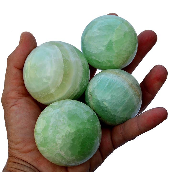 Kaia & Crystals - Wholesale Spiritual Stone/Crystal - Pistachio Calcite Spheres 1 Kg (3-6 Pcs) - (40mm - 60mm)