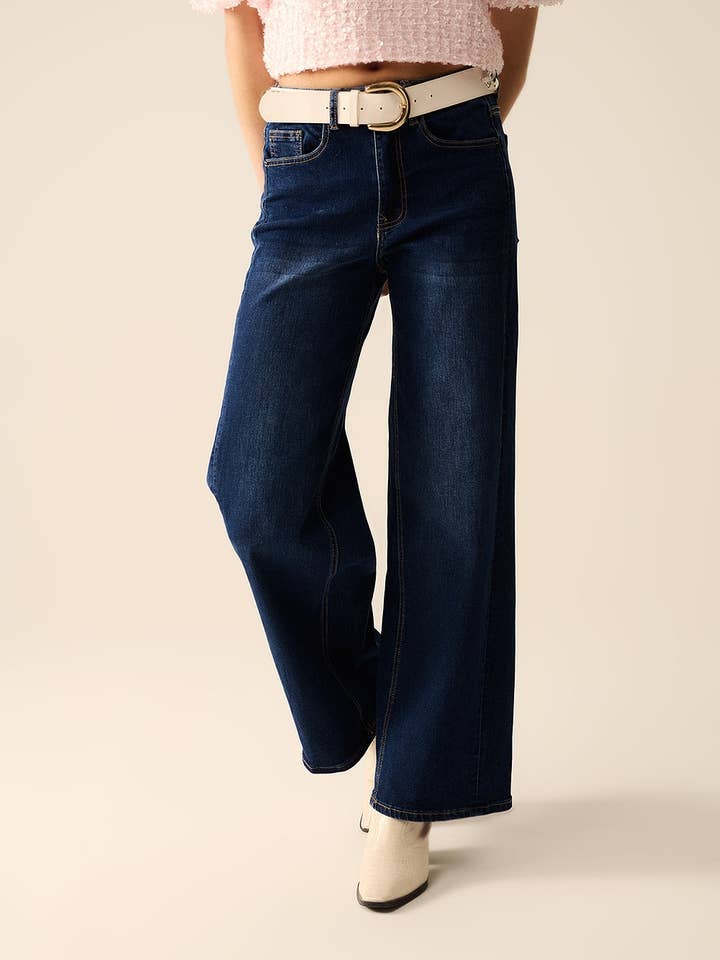 BLUE dark wash Wide Leg Stretch Denim Jeans for wholesale on Faire5